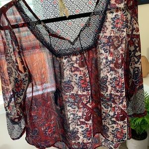 Red white and blue sheer blouse